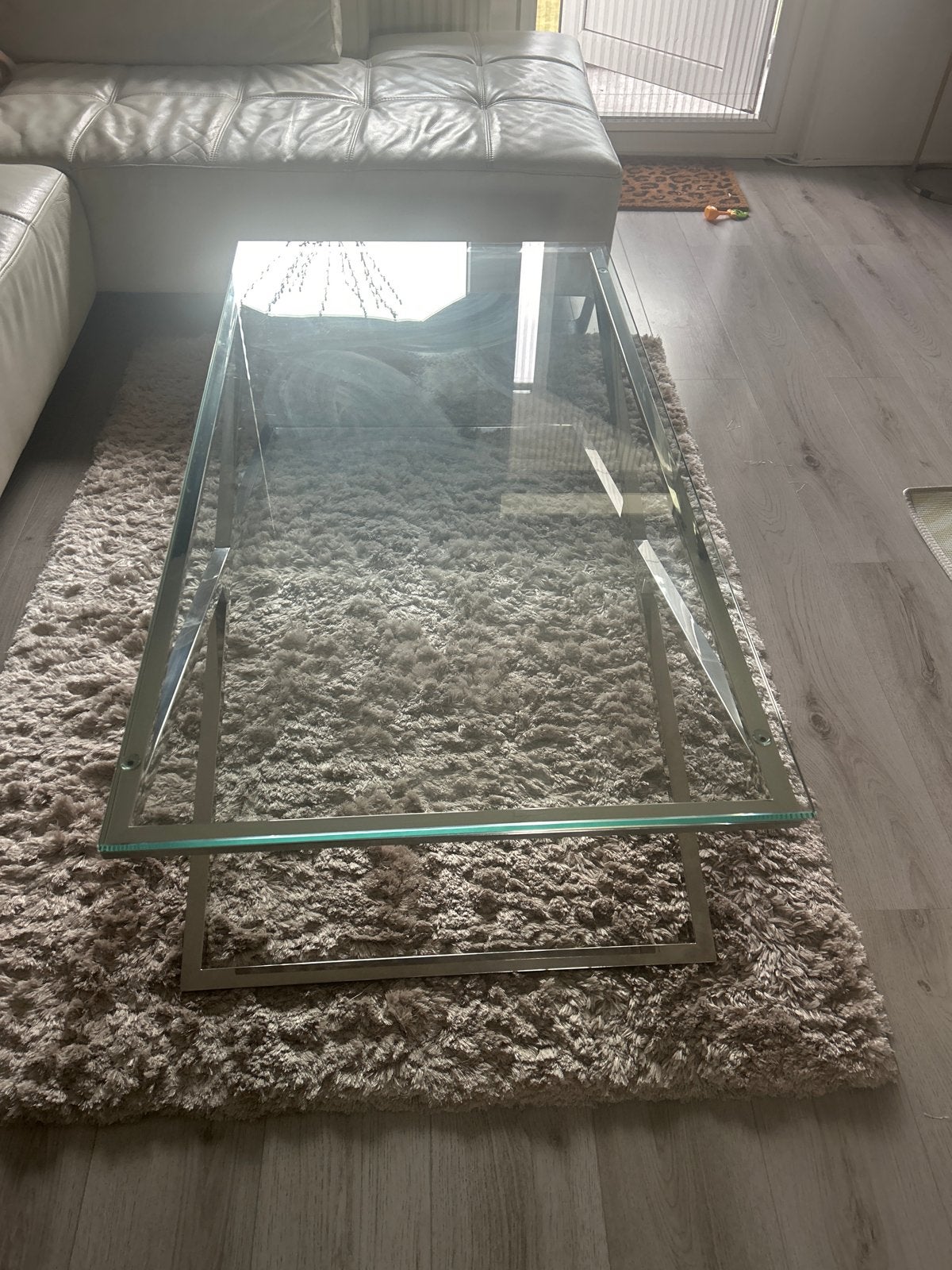 Glazen salontafel met metalen onderstel, Gebruikt, 100 tot 150 cm, Eichholtz, Glas
