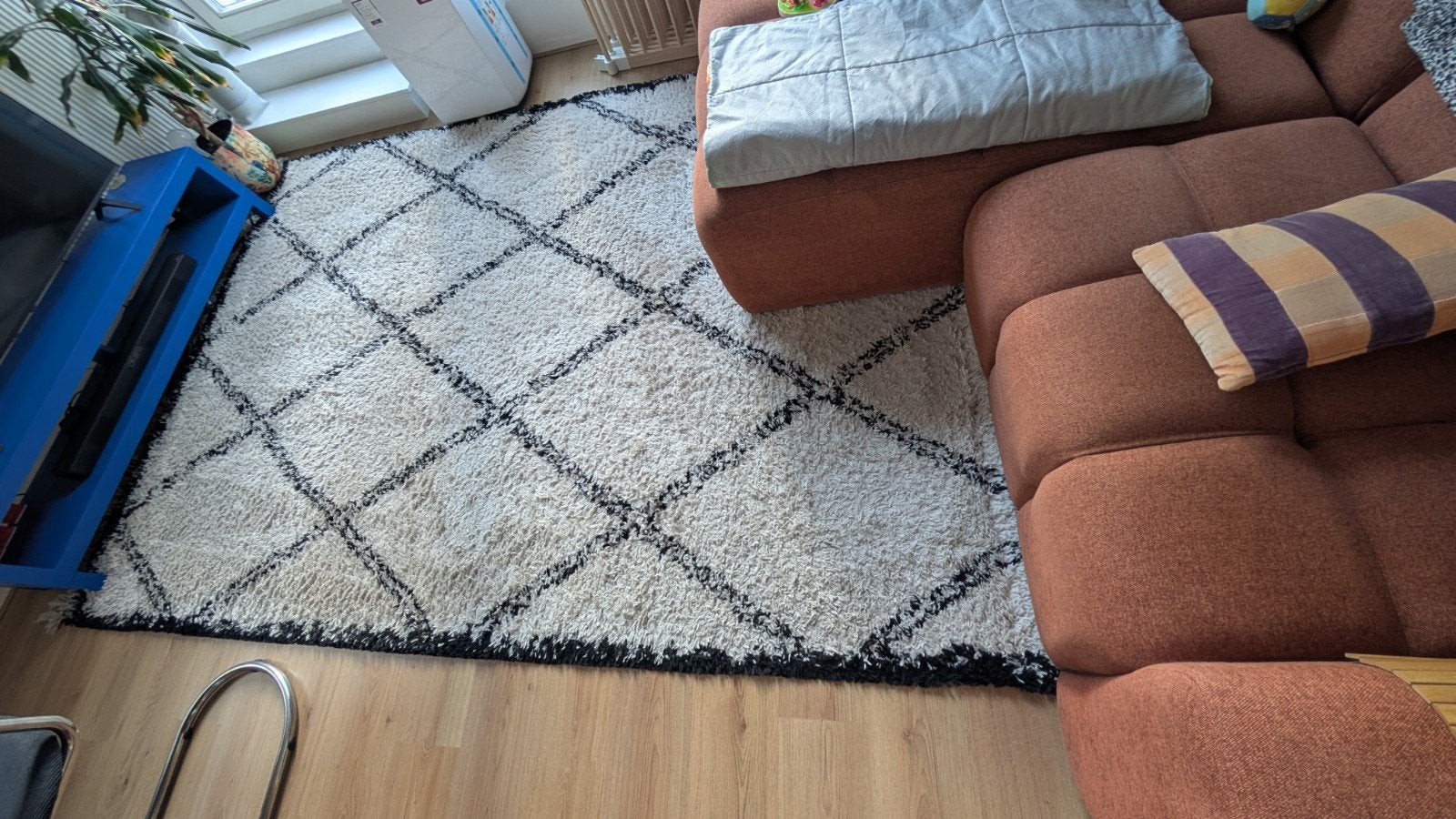 Vloerkleed Wit/Zwart Grote Ruit 200x290 cm, Ophalen, Gebruikt, Modern, Scandinavisch, 150 tot 200 cm