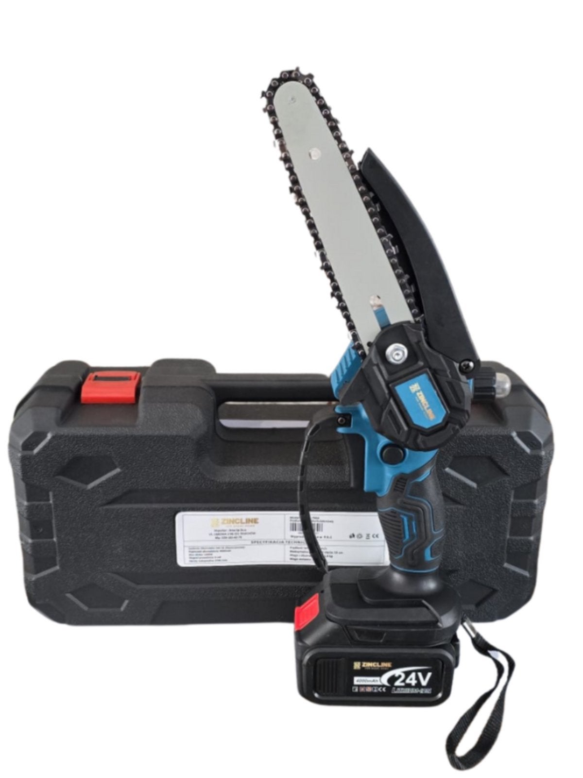 24 v kettingzaag 6 inch met 2 accu,s 4.0  extra zaagketting, Kettingzaag, Nieuw, Ophalen of Verzenden, 30 tot 70 mm