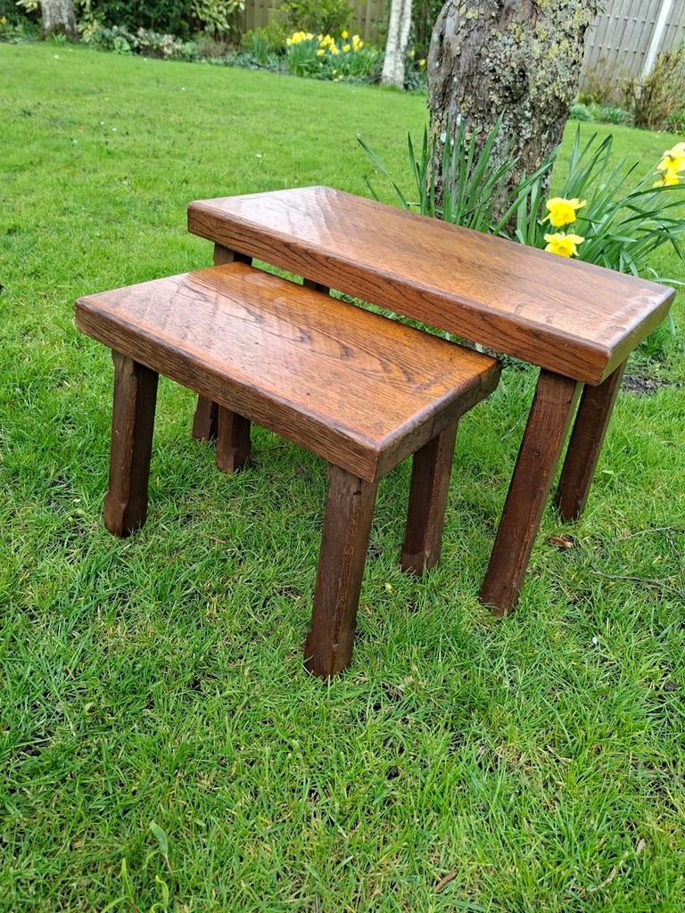 Brutalist Houten Miniset van 2 Delige Bijzettafels, Ophalen, Minder dan 45 cm, Minder dan 55 cm, Rechthoekig