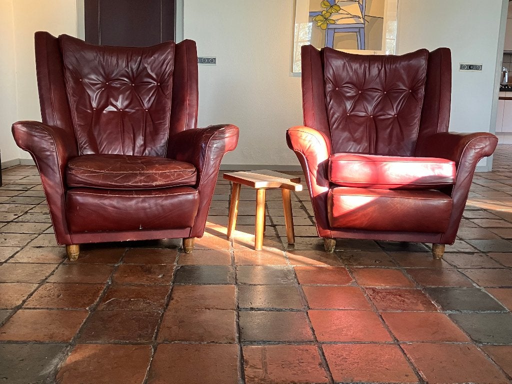 3 Oor fauteuils bordeau rood, Ophalen, Gebruikt, 75 tot 100 cm, Hout