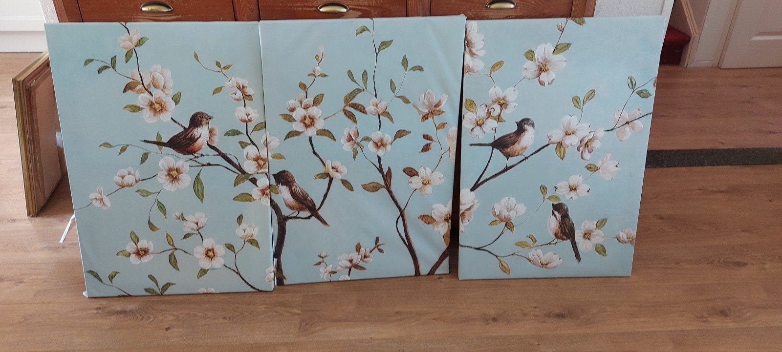 Grote wandpanelen met vogels en bloessem 3×, Ophalen