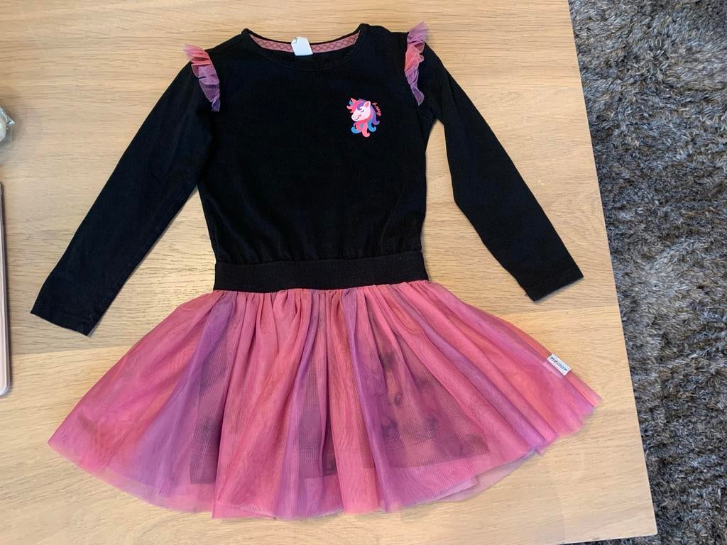 B.Nosy Jurk Zwart met Roze Tule Rok Maat 110 Eenhoorn, Ophalen of Verzenden, Zo goed als nieuw, Meisje, Jurk of Rok