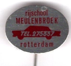 Rijschool Meulenbroek Rotterdam blik speldje ( H_099), Verzenden, Zo goed als nieuw, Transport, Speldje of Pin