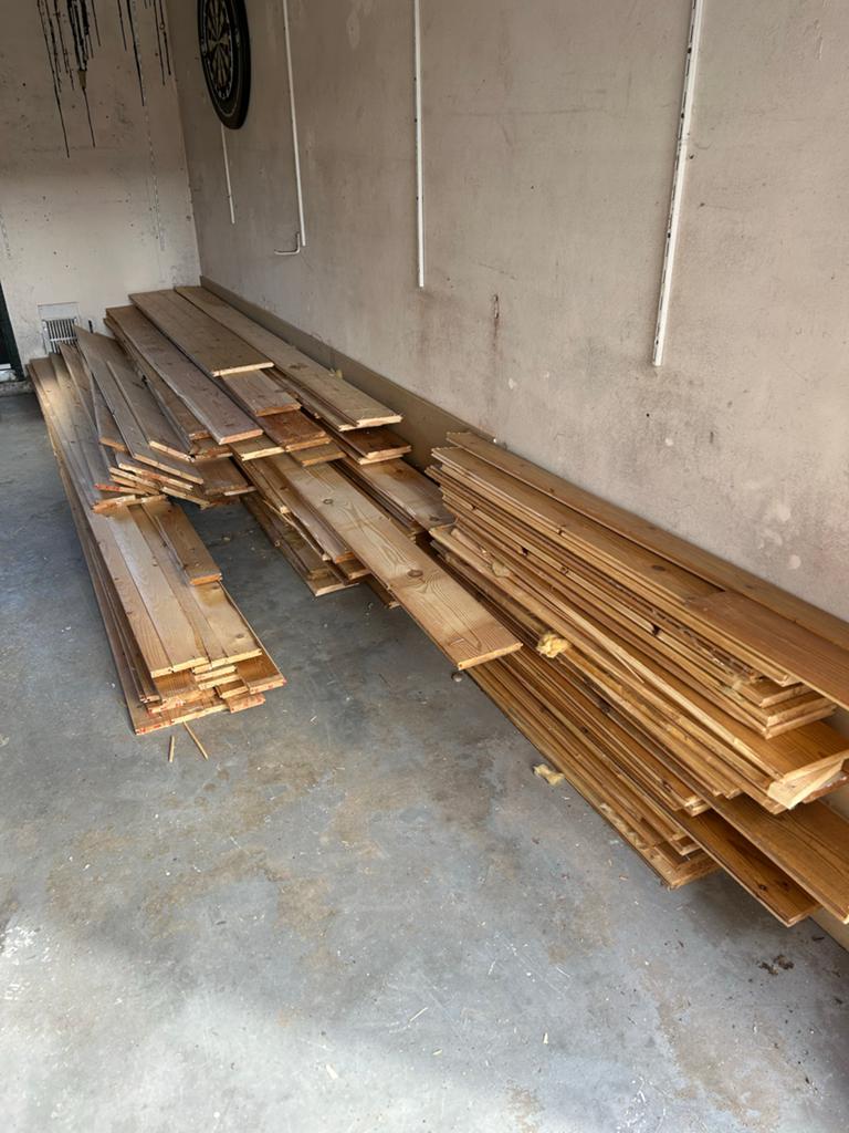 Grenen vloerplanken, ca. 45-50 m2 - voor de creatieveling, Doe-het-zelf en Verbouw, Hout en Planken, Ophalen, Gebruikt, Minder dan 25 mm