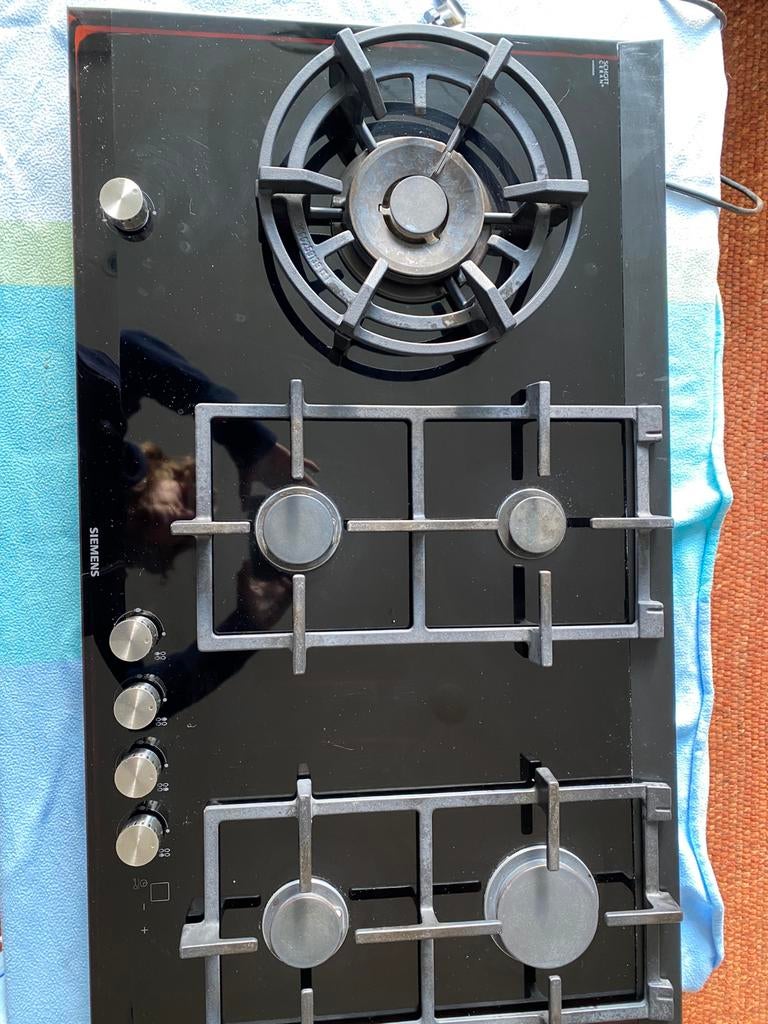 Gaskookplaat Siemens met wokbrander. 95 cm, Witgoed en Apparatuur, Kookplaten, Ophalen, Zo goed als nieuw, Inbouw, Gas