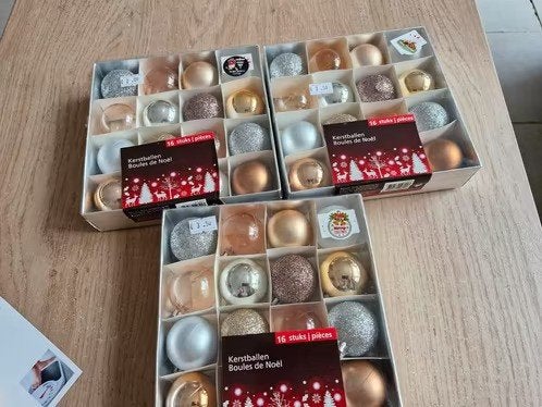 3x 16 stuks Mix rose goud kerstballen 4cm h, Evora, Onbekend, Nieuw, Ophalen of Verzenden