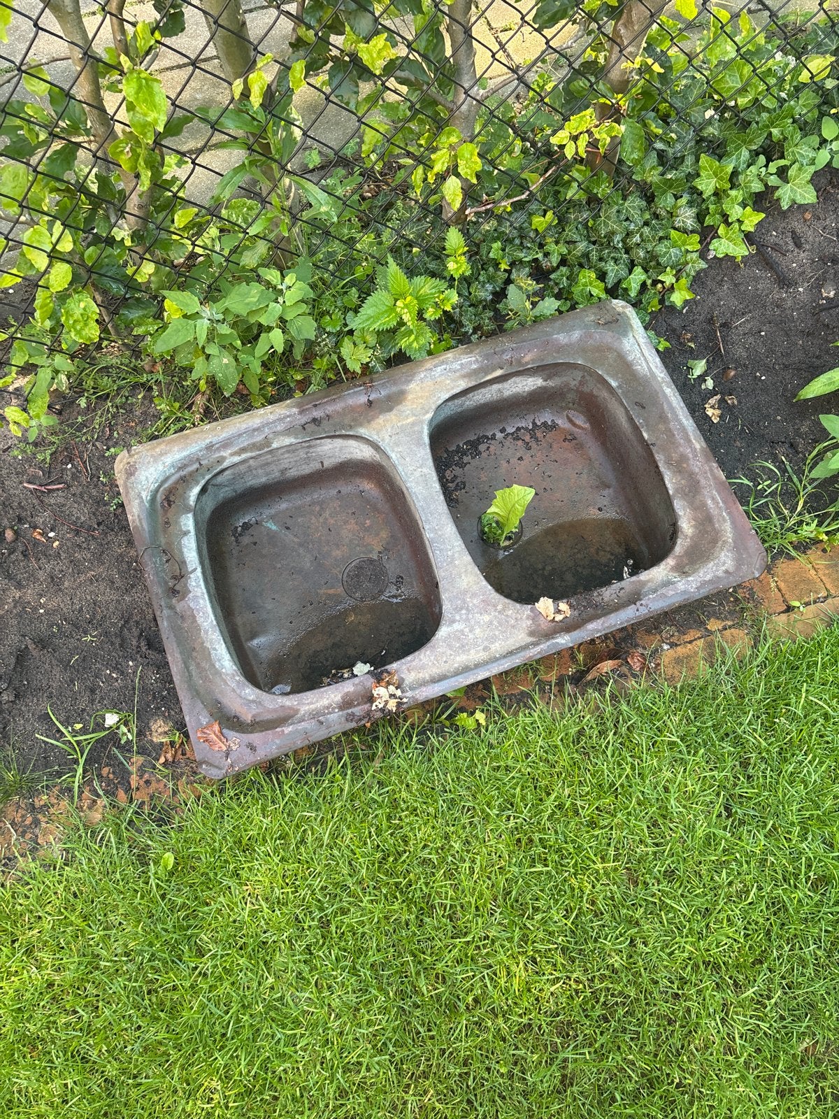 Vintage Buitenwasbak - Dubbele Spoelbak voor Tuin, Ophalen of Verzenden, Metaal, Grijs, Overige merken