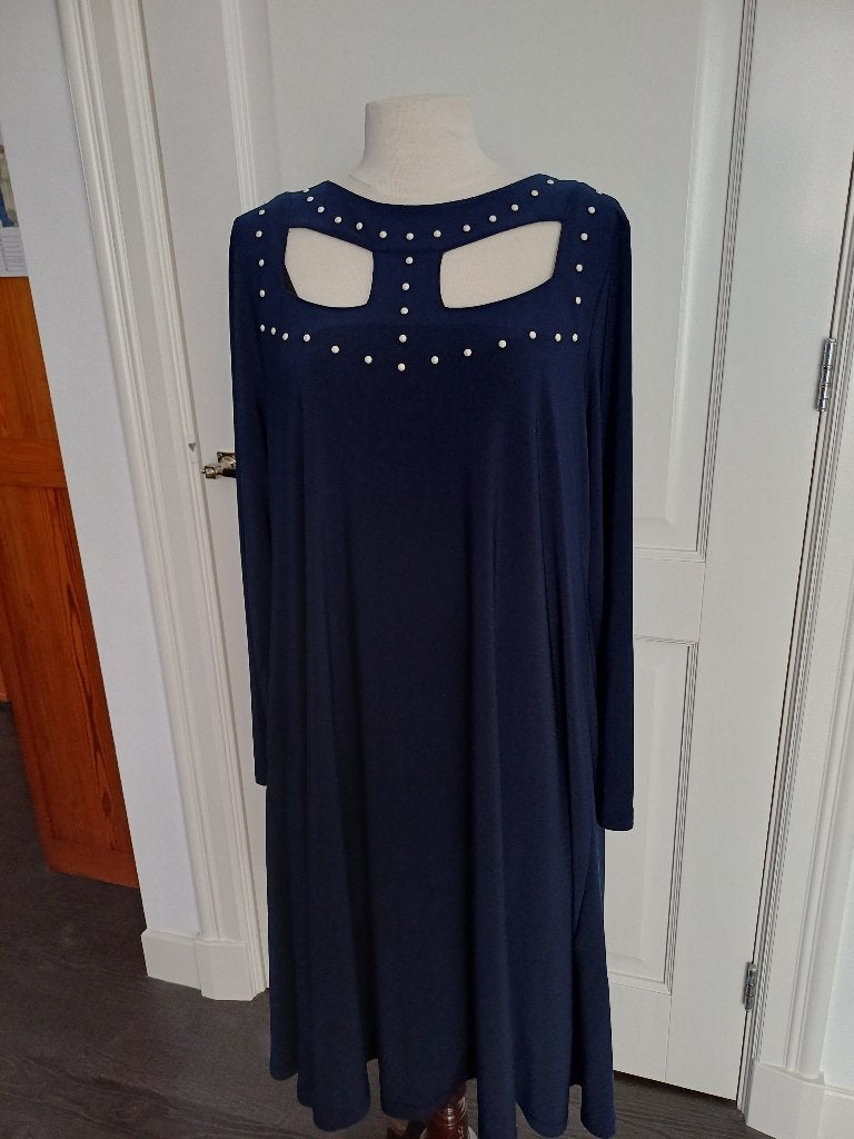 Yoek Black Label donkerblauwe jurk met pareltjes, L 46/48, Yoek, Blauw, Jurk, Ophalen of Verzenden