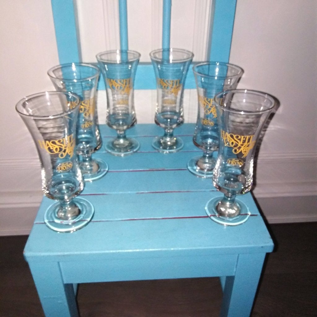 Hassalt Kaffe /koffie glaasjes 6 stuks, Ophalen, Glas of Glazen, Gebruikt, Glas