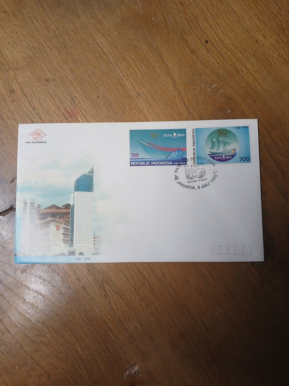 Indonesische Eerste Dag Envelop - Bank BNI 50 Jaar, Ophalen of Verzenden, Onbeschreven, Rest van de wereld