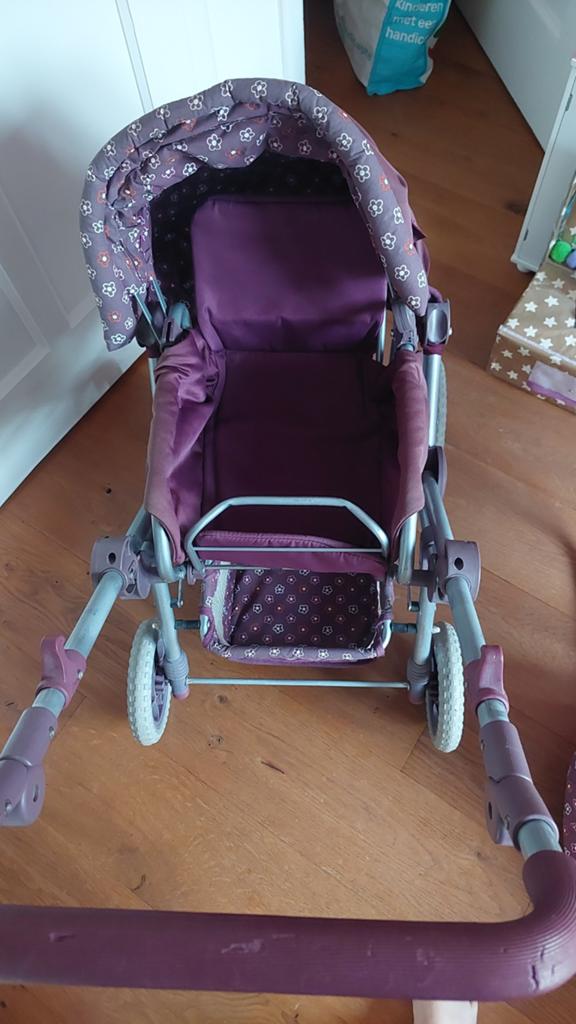 Mooie paarse poppenwagen met reiswieg, Ophalen, Gebruikt, Overige merken, Met reiswieg