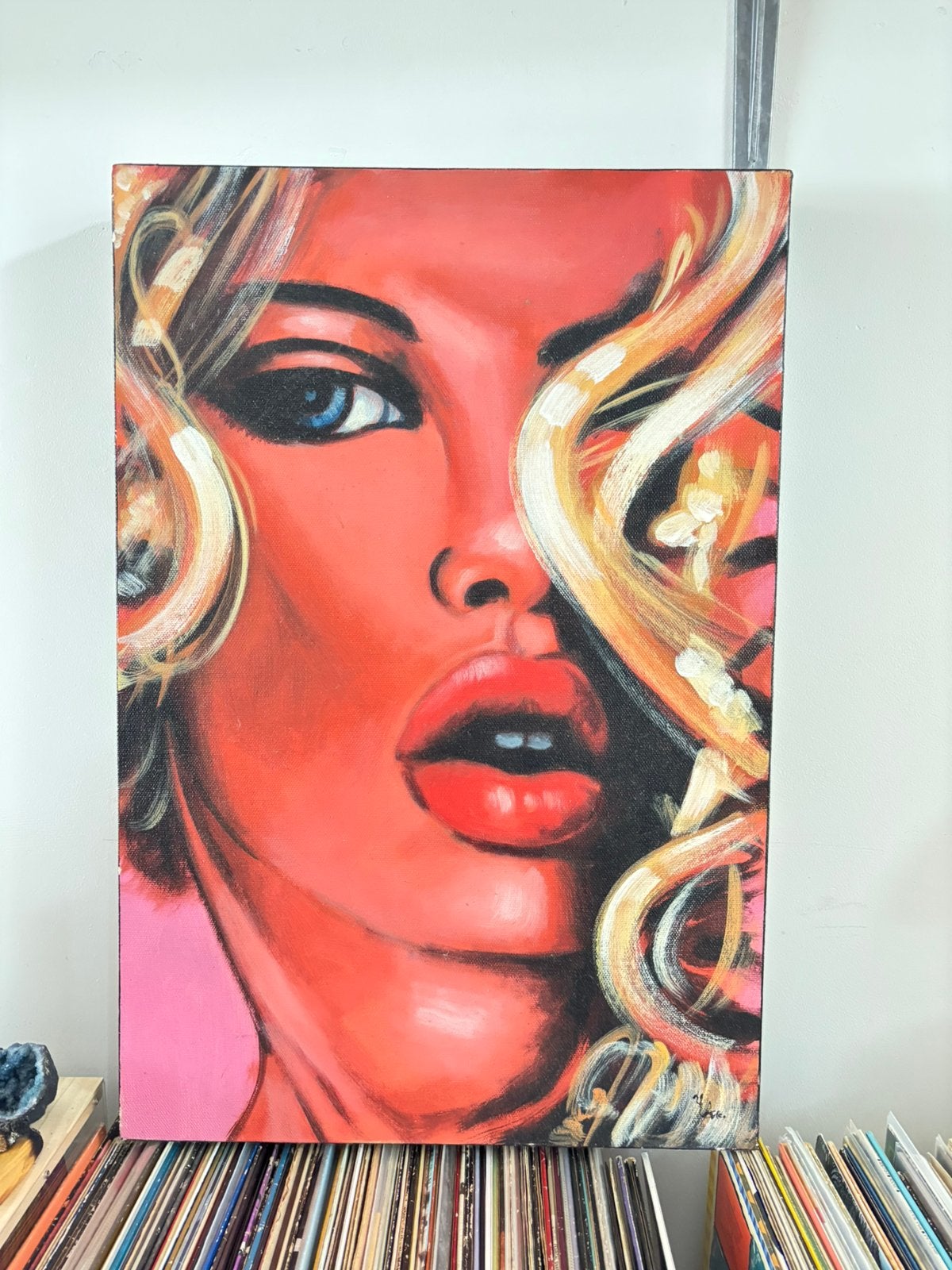 Levendig Pop Art Portret Schilderij - Vrouw met Blond Haar, Ophalen