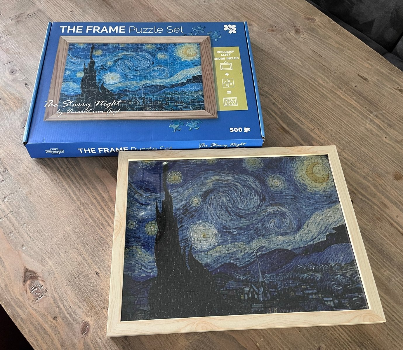 Frame Puzzle 500 stukjes - Sterrennacht Vincent van Gogh, Ophalen of Verzenden, 500 t/m 1500 stukjes, Zo goed als nieuw, Legpuzzel