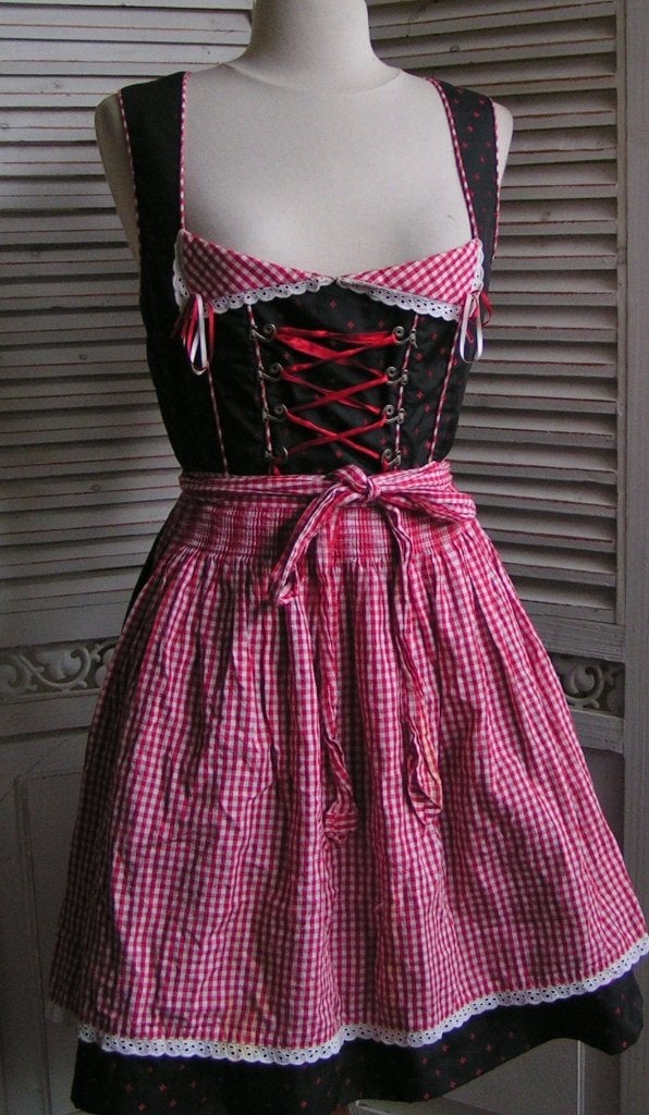 tiroler dirndl jurk en schort maat 36 nr NN 419, Carnaval, Verzenden, Zo goed als nieuw, Maat 36 (S)