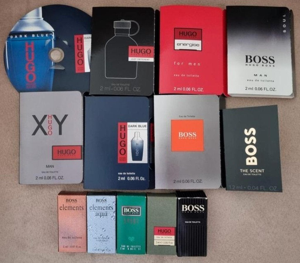 13 parfumproefjes herenparfum Hugo Boss., Ophalen of Verzenden, Zo goed als nieuw, Proef of Tester, Gevuld