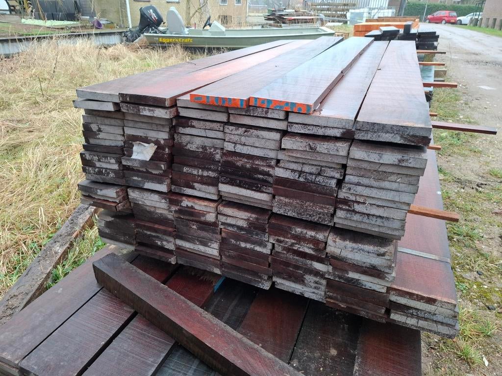 Hardhout azobe planken 50 st 200x15x2 cm bezorgen mogelijk, Ophalen, Planken, Nieuw, Hardhout