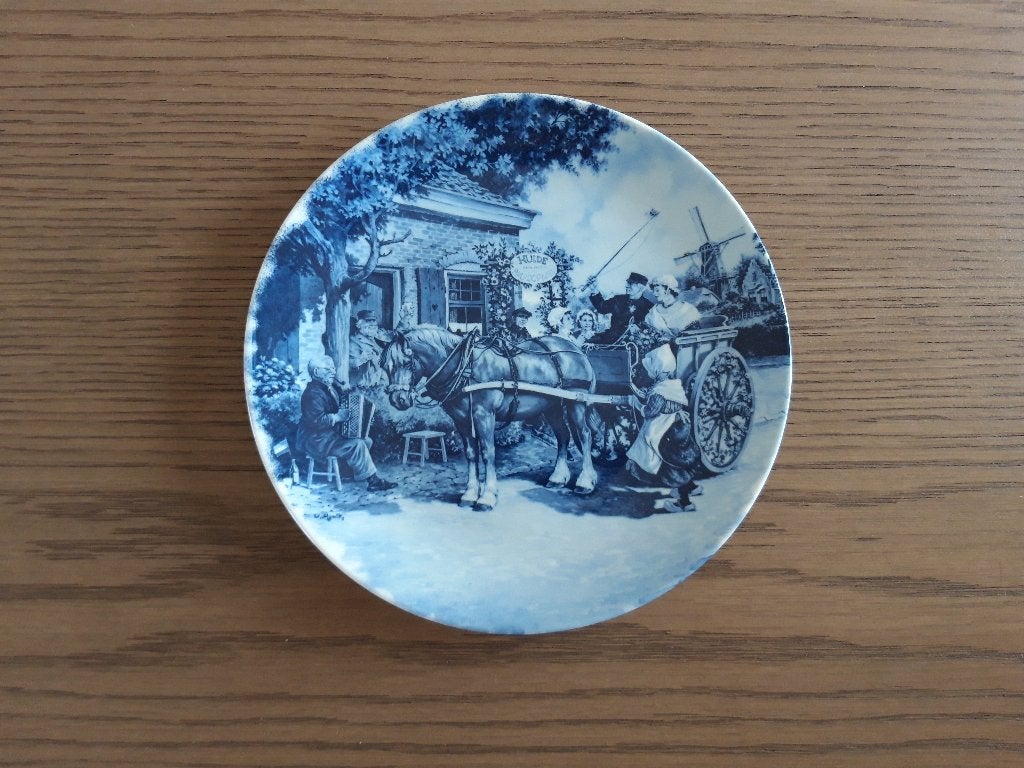 Delfts blauw bord paard met rijtuig Ter Steege, Antiek en Kunst, Ophalen of Verzenden