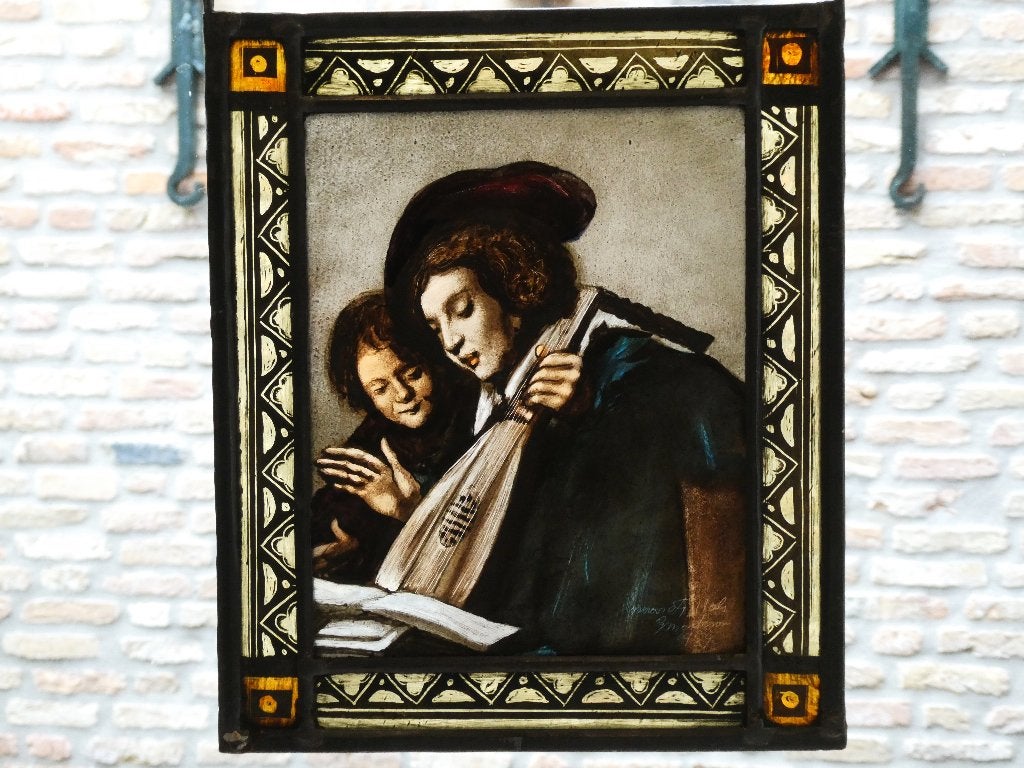 Glas in lood  De Zingende Jongens n. Frans Hals G. Mesterom, Ophalen of Verzenden