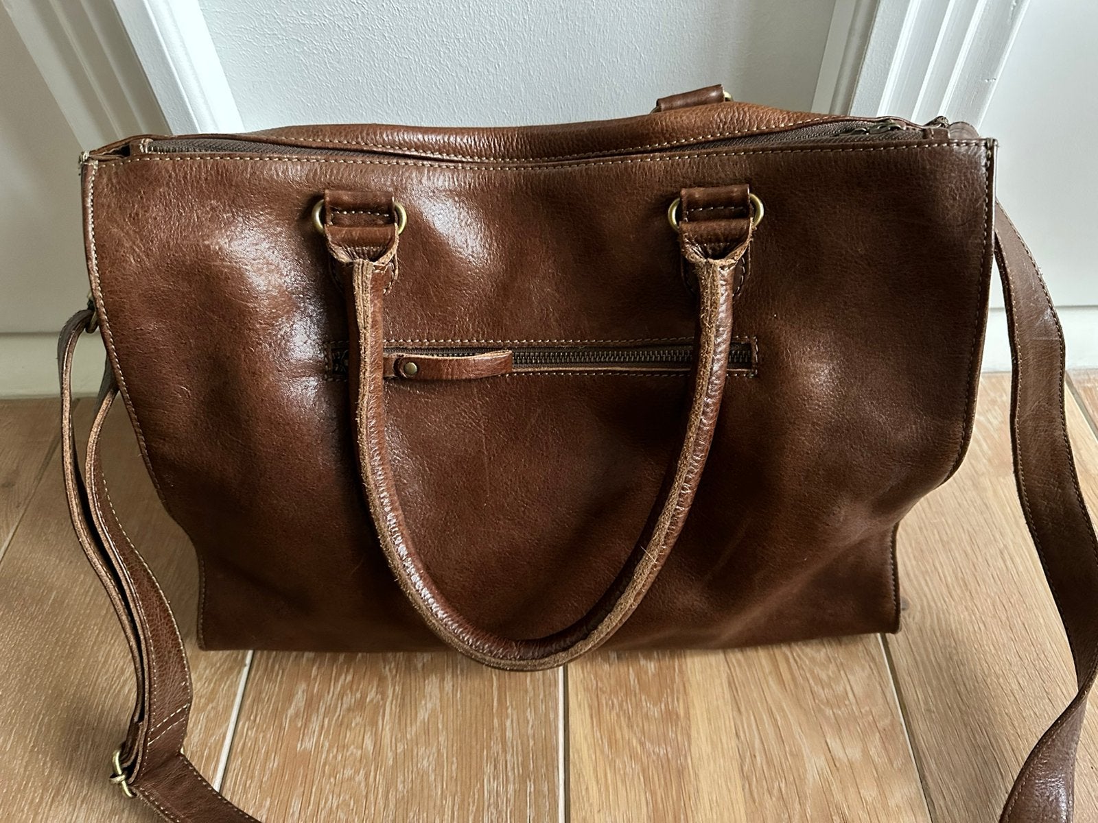 Leren cowboysbag tas., Ophalen, 40 tot 60 cm, 30 cm of meer, Bruin