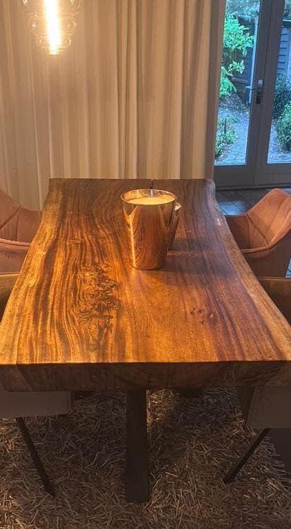 Suar boomstamtafel kruispoot 1.80m, Ophalen, Zo goed als nieuw, Rechthoekig, 50 tot 100 cm