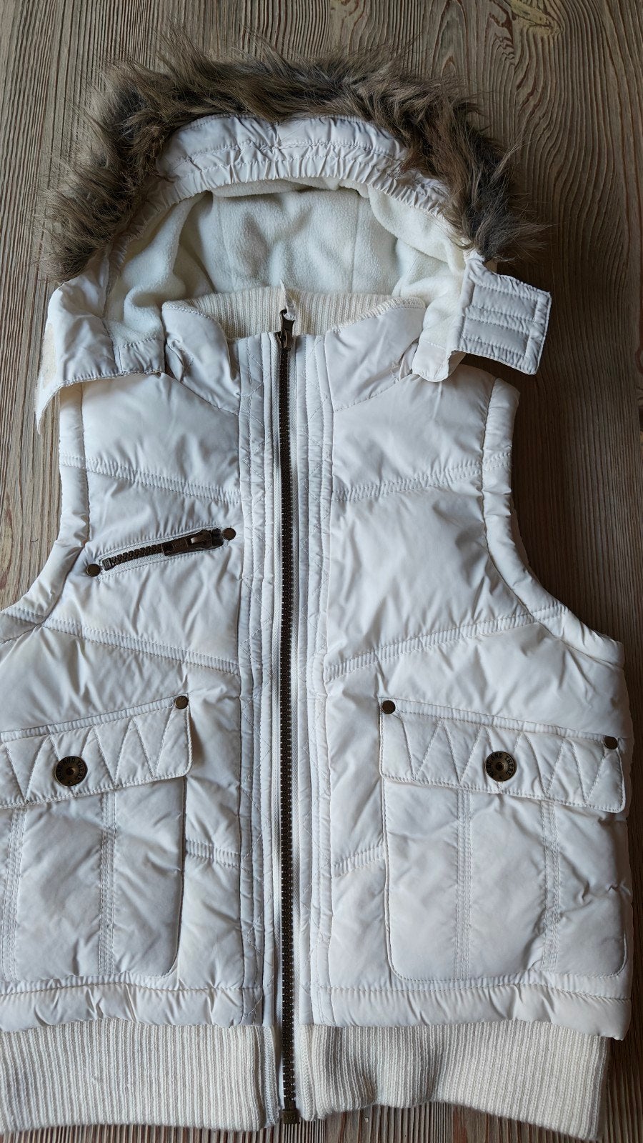 Mooie bodywarmer met nep bontkraag(gebroken wit), Ophalen of Verzenden, Zo goed als nieuw