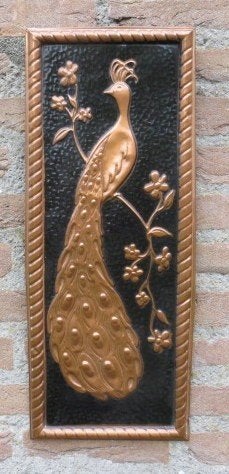 Koperen pauw met mooie om lijsting hoog 50 cm breed 22 cm, Antiek en Kunst, Antiek | Koper en Brons, Ophalen, Koper
