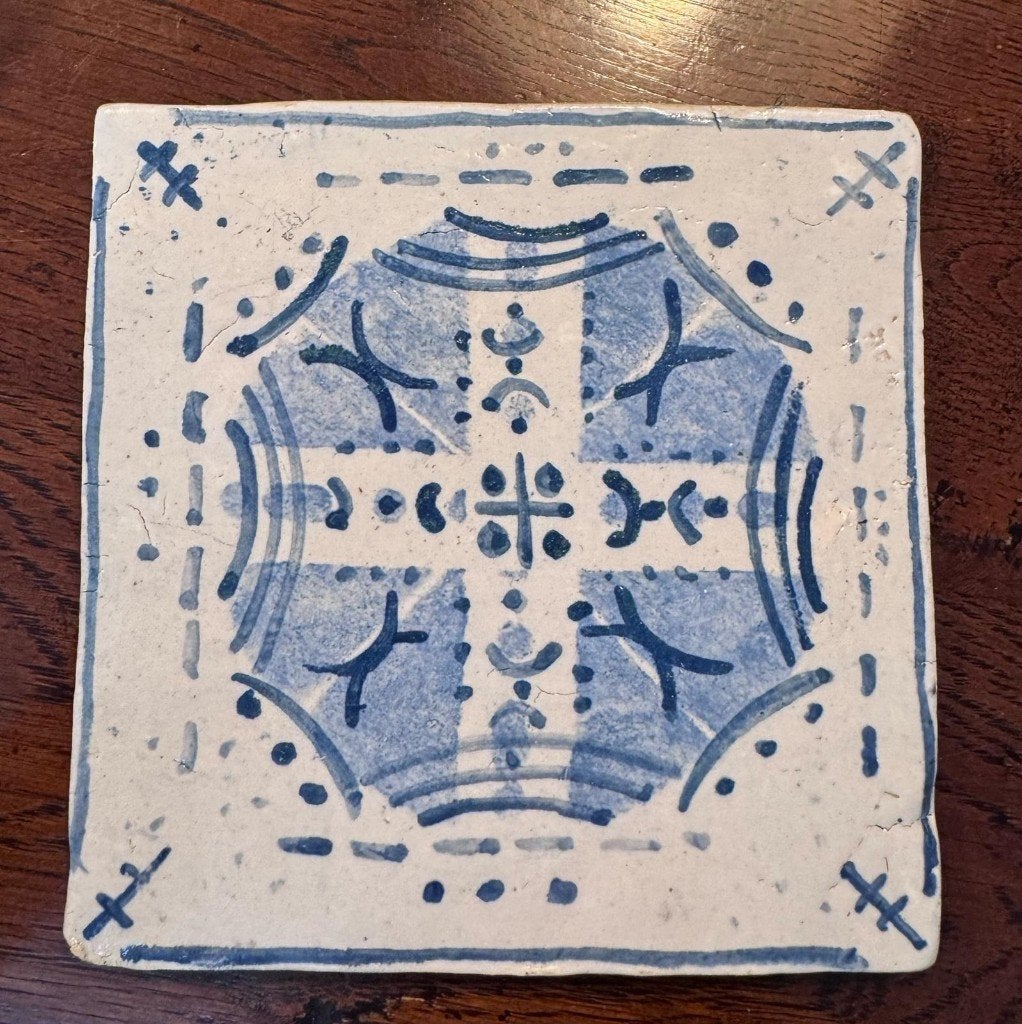 Bertus Jonkers mandala op tegel geglazuurd 13,5 x 13,5 cm 2x, Antiek en Kunst, Kunst | Designobjecten, Handgemaakt, Ophalen of Verzenden