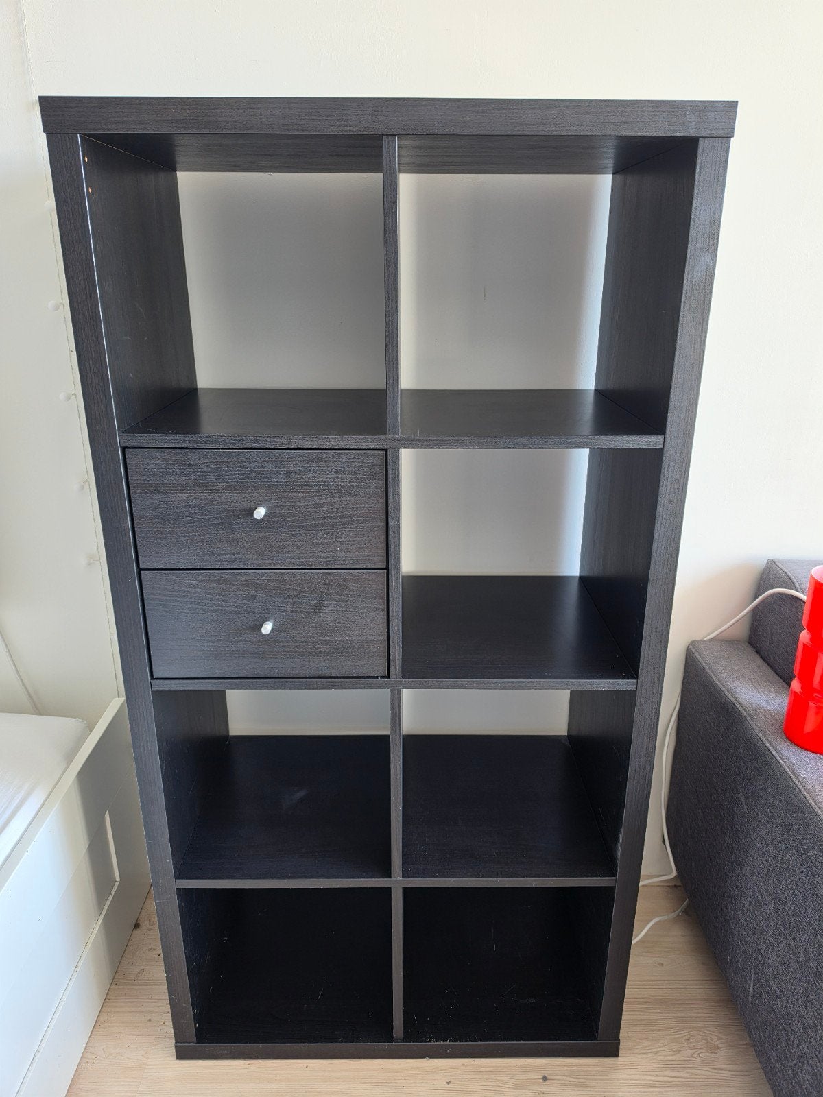 Zwart IKEA Kallax Kast met Lades zwartbruin, Ophalen, Met plank(en), Gebruikt, 100 tot 150 cm