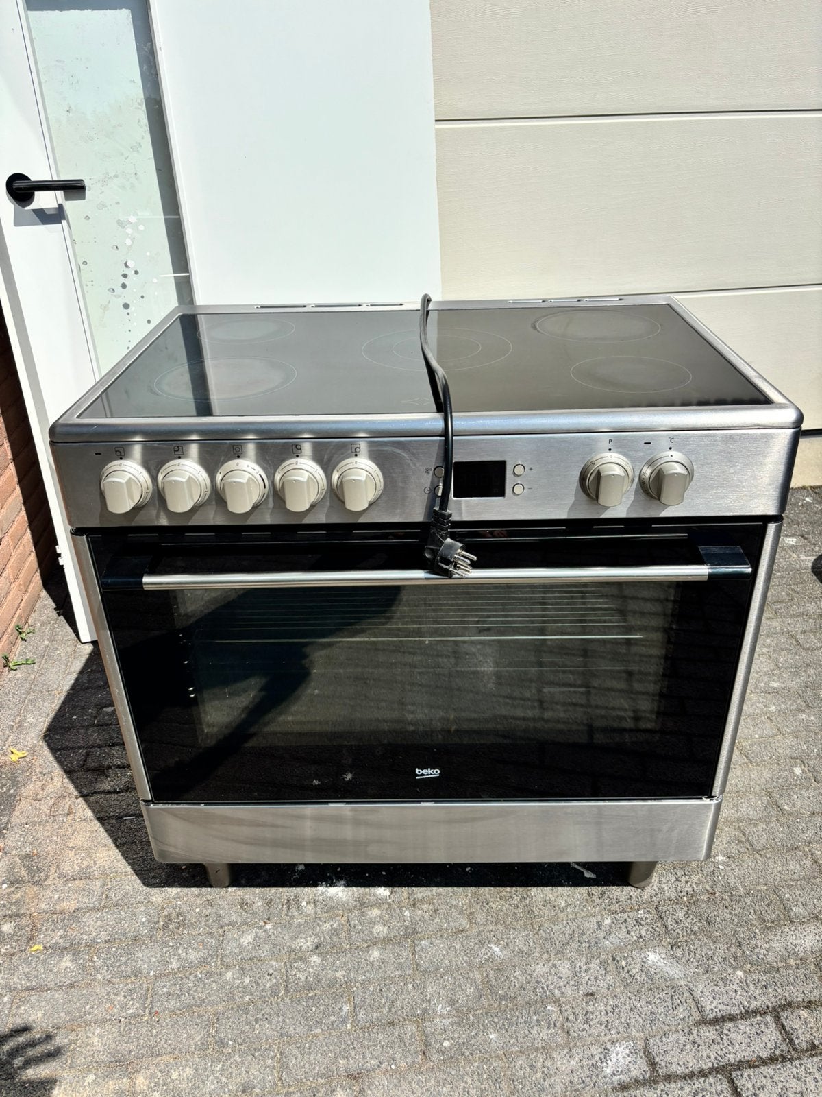 Beko keramisch fornuis 90 cm, 5 pits + grote oven - werkend, Ophalen, Gebruikt, 60 cm of meer, Keramisch