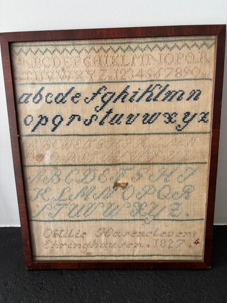 Een Duitse merklap of sampler uit 1827, Ophalen of Verzenden