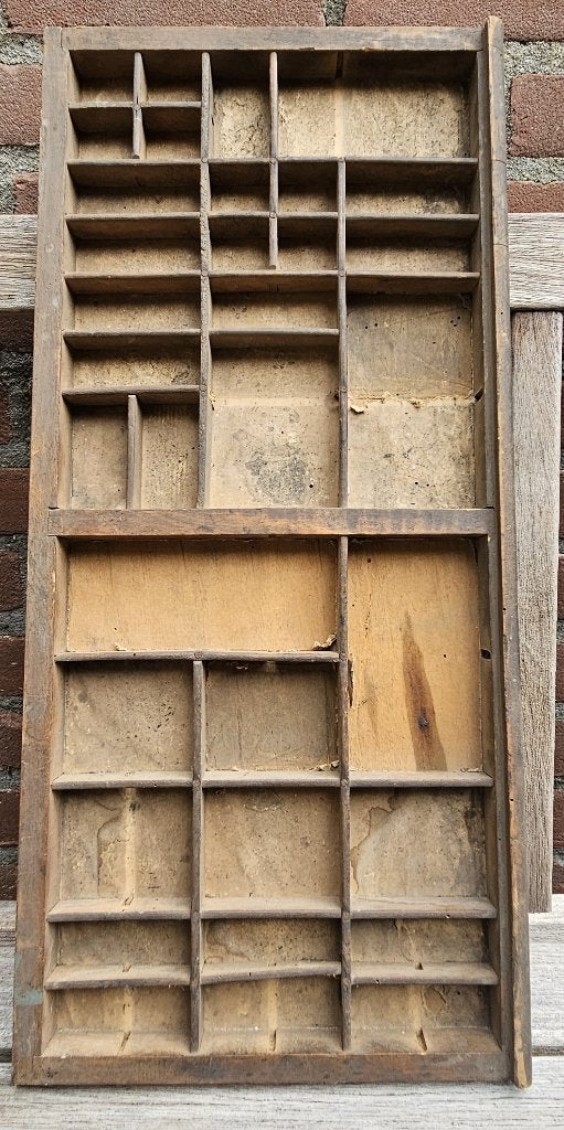 Vintage houten letterbak / zetkast (#7) uniek wanddecoratie, Huis en Inrichting, Gebruikt, Hout, Vintage, Decoratieobject
