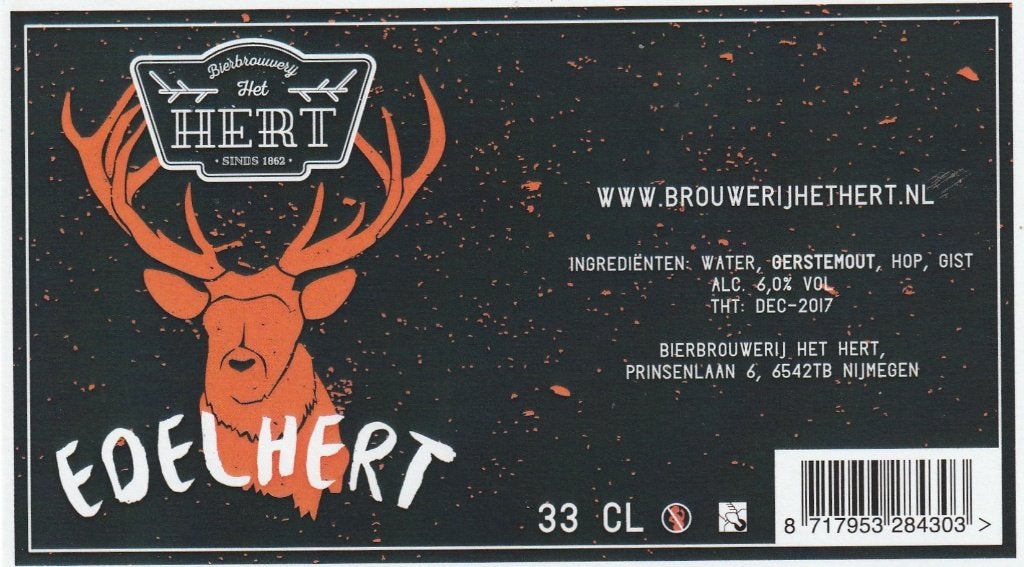 bieretiket Nederland Het Hert Edelhert, Verzamelen, Biermerken, Verzenden, Nieuw, Overige typen, Overige merken