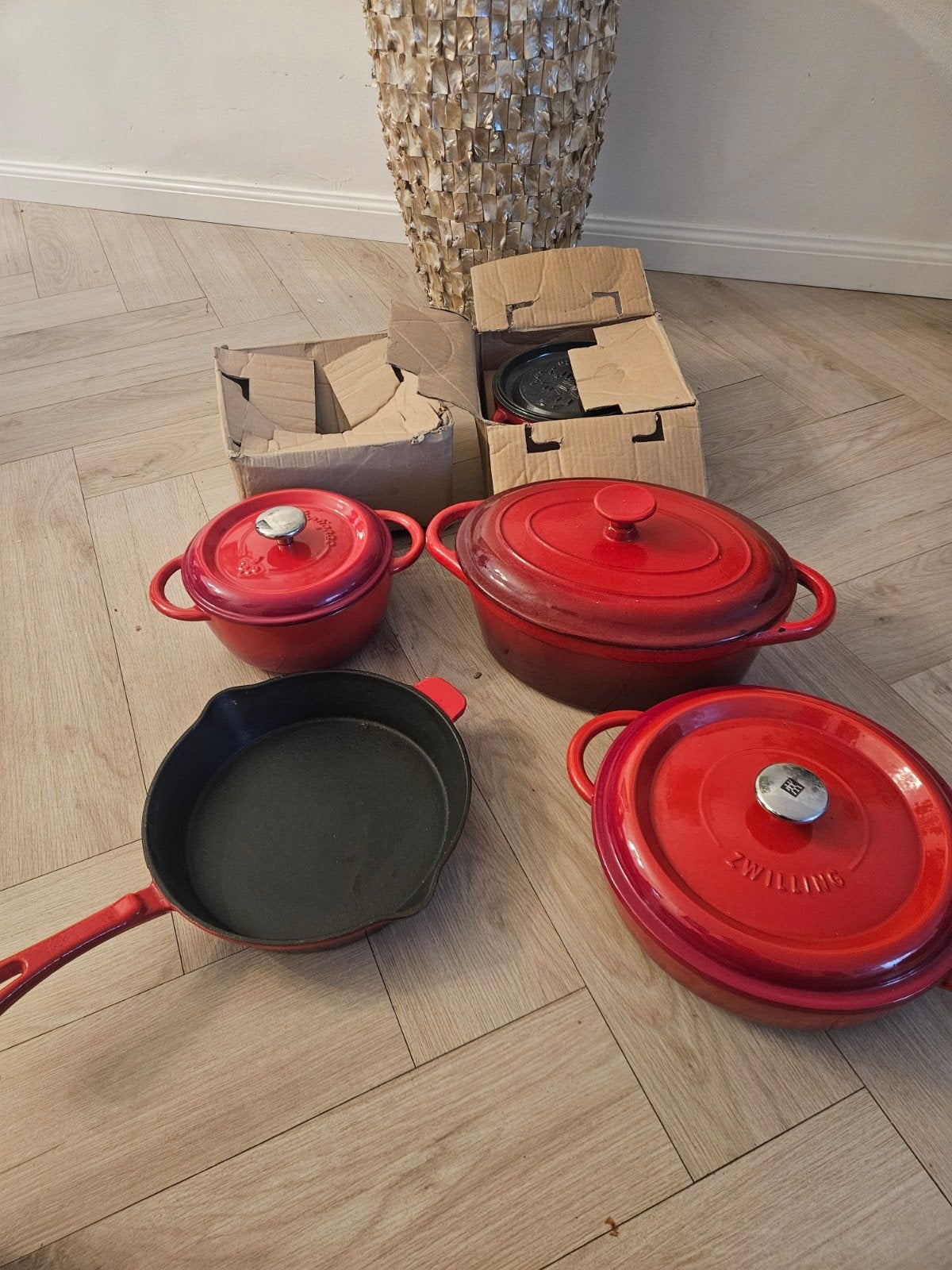 Gietijzeren Pannenset - Rood, Gietijzer, Geschikt voor inductie, Nieuw, Pannenset