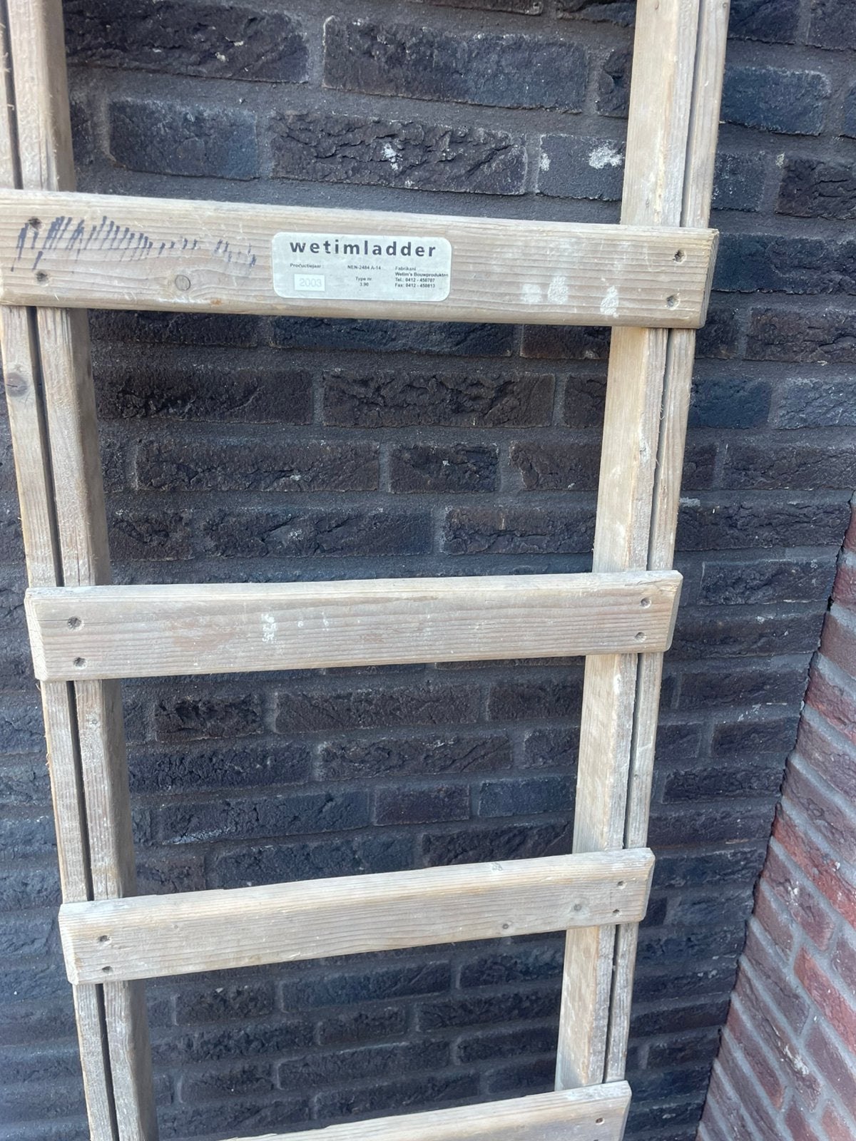 Brocante Wetim bouwladder, Doe-het-zelf en Verbouw, Ophalen, Gebruikt, Ladder, Minder dan 2 meter