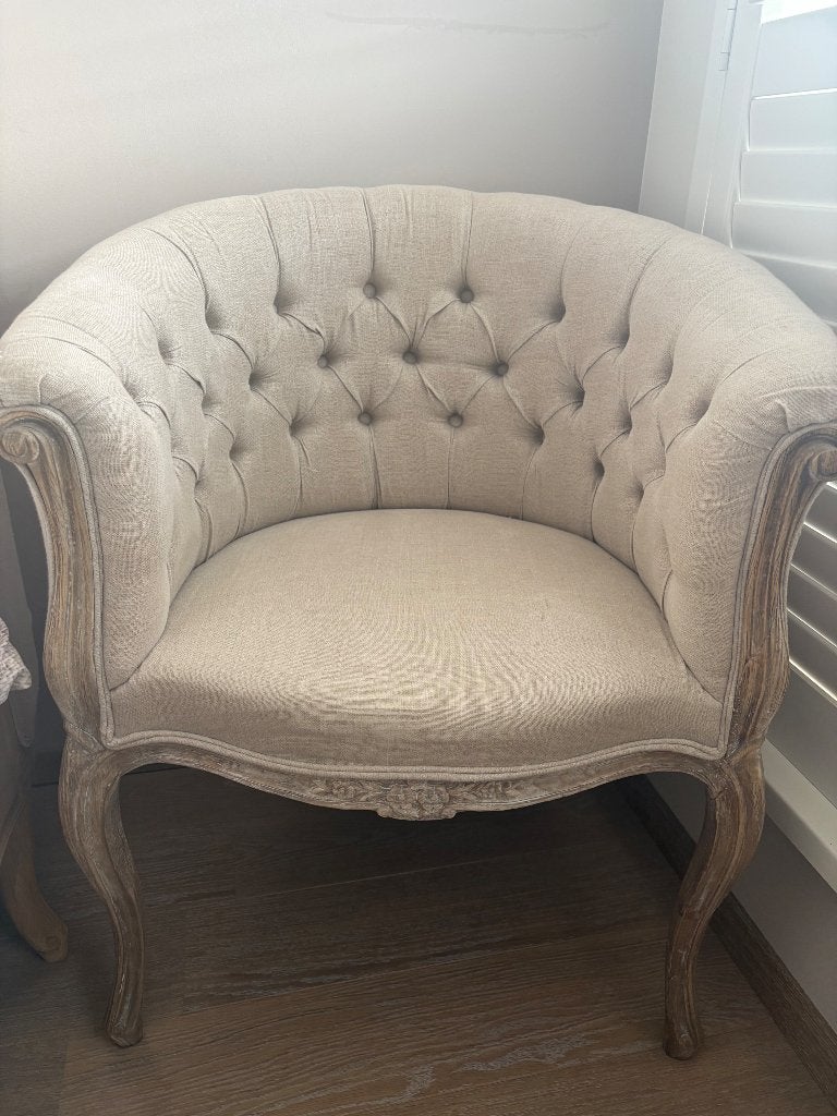 2 x linnen Fauteuil te koop, Huis en Inrichting, Ophalen, Hout, Zo goed als nieuw, 50 tot 75 cm