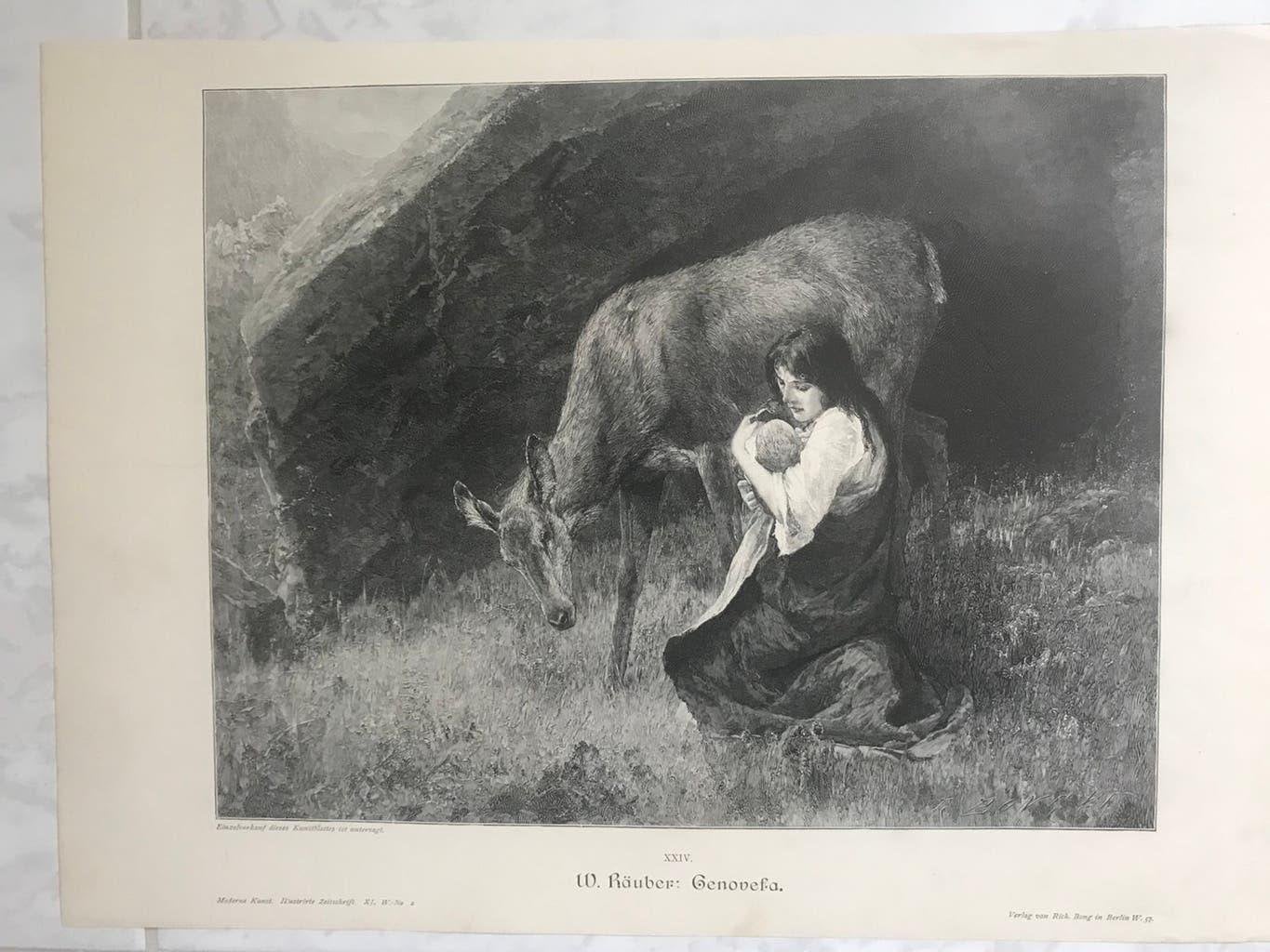 W. Räuber, Genovefa, 1889, or. gravure, 30x23cm., perfect!, Antiek en Kunst, 2000 tot heden, Portret, Ophalen of Verzenden, 23 cm