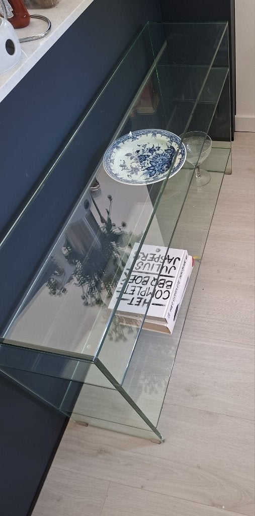 Luxe helderglazen Side Table, Ophalen, 100 tot 150 cm, Klassiek-strak, Glas