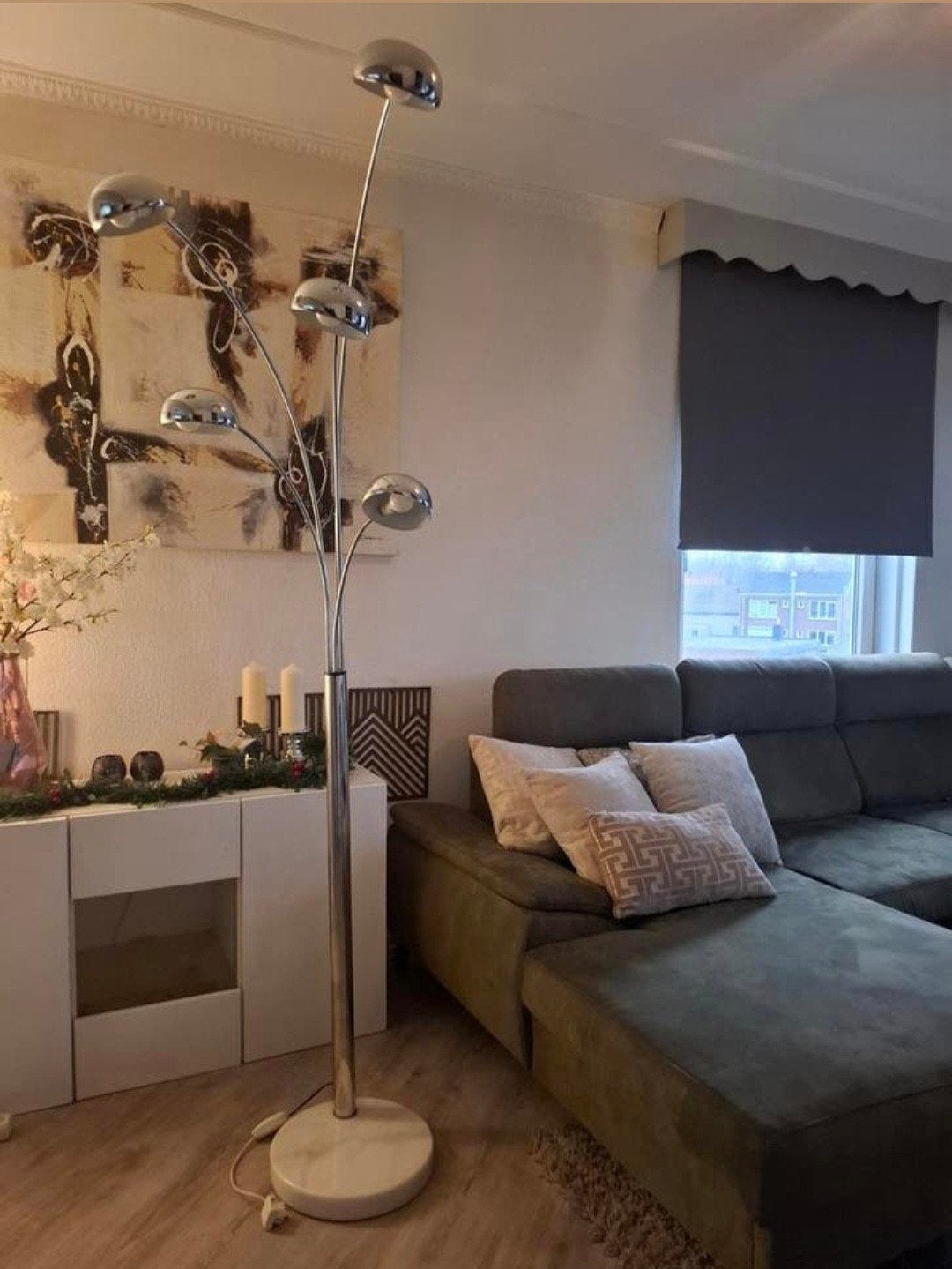 Moderne chroom booglamp met 5 lichtpunten - SNEL OPHALEN!, Huis en Inrichting, Gebruikt, 200 cm of meer, E14 (klein), Ophalen of Verzenden