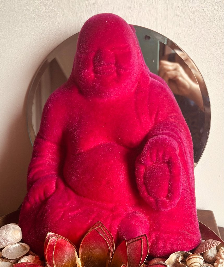Roze Boeddha beeld en kleine boeddha met led, Gebruikt, 27 cm, Ophalen of Verzenden, Roze
