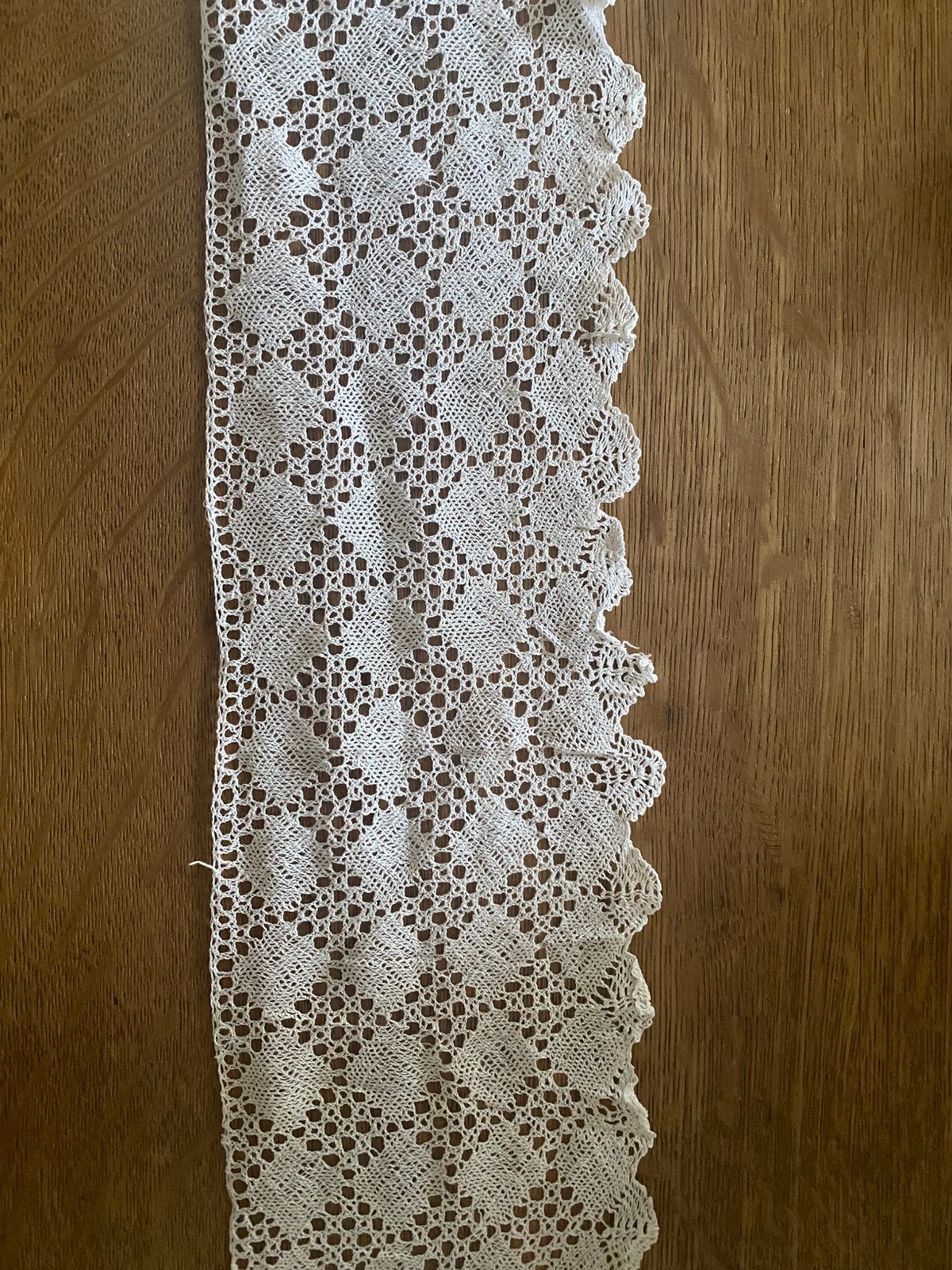Lange strook antieke witte kant, katoen, kantklos, Ophalen of Verzenden