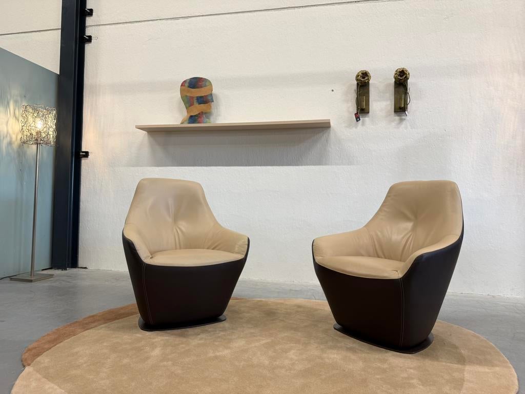 2 Leolux Cantate Draai fauteuil Ceras Leer Design stoel, Huis en Inrichting, Fauteuils, Ophalen of Verzenden, 50 tot 75 cm, Pode Evidence