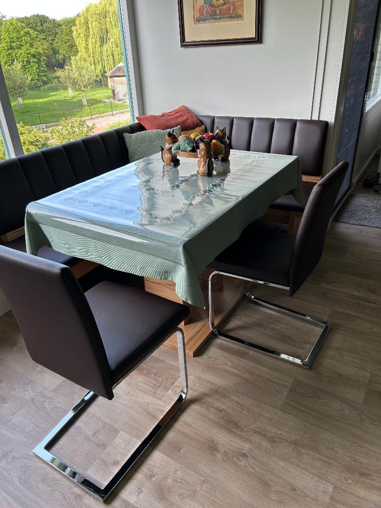 Leuke eettafel met hoekbank te koop, Huis en Inrichting, Ophalen, Gebruikt, 100 tot 150 cm, 50 tot 100 cm