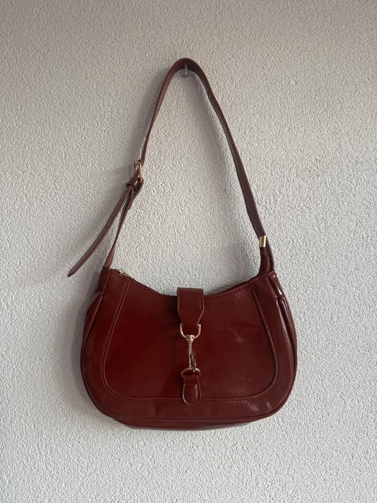 Vintage Y2K donker rode schouder tas met gesp, Vintage, Schoudertasje, Vintage, Vintage