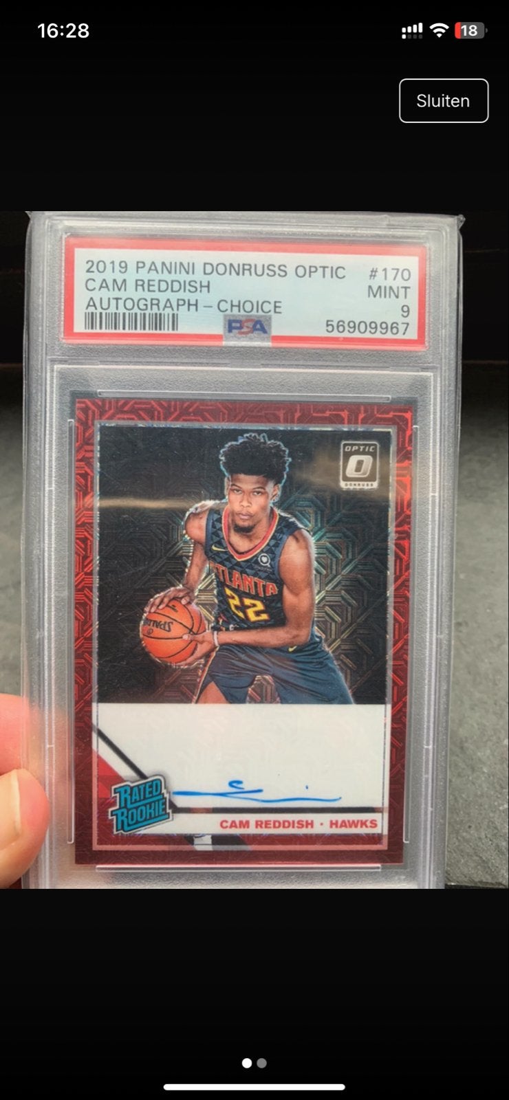 Cam Reddish 2019 Panini Donruss Optic Autograph PSA 9, Ophalen of Verzenden, Zo goed als nieuw, Overige sporten, Spelerskaart