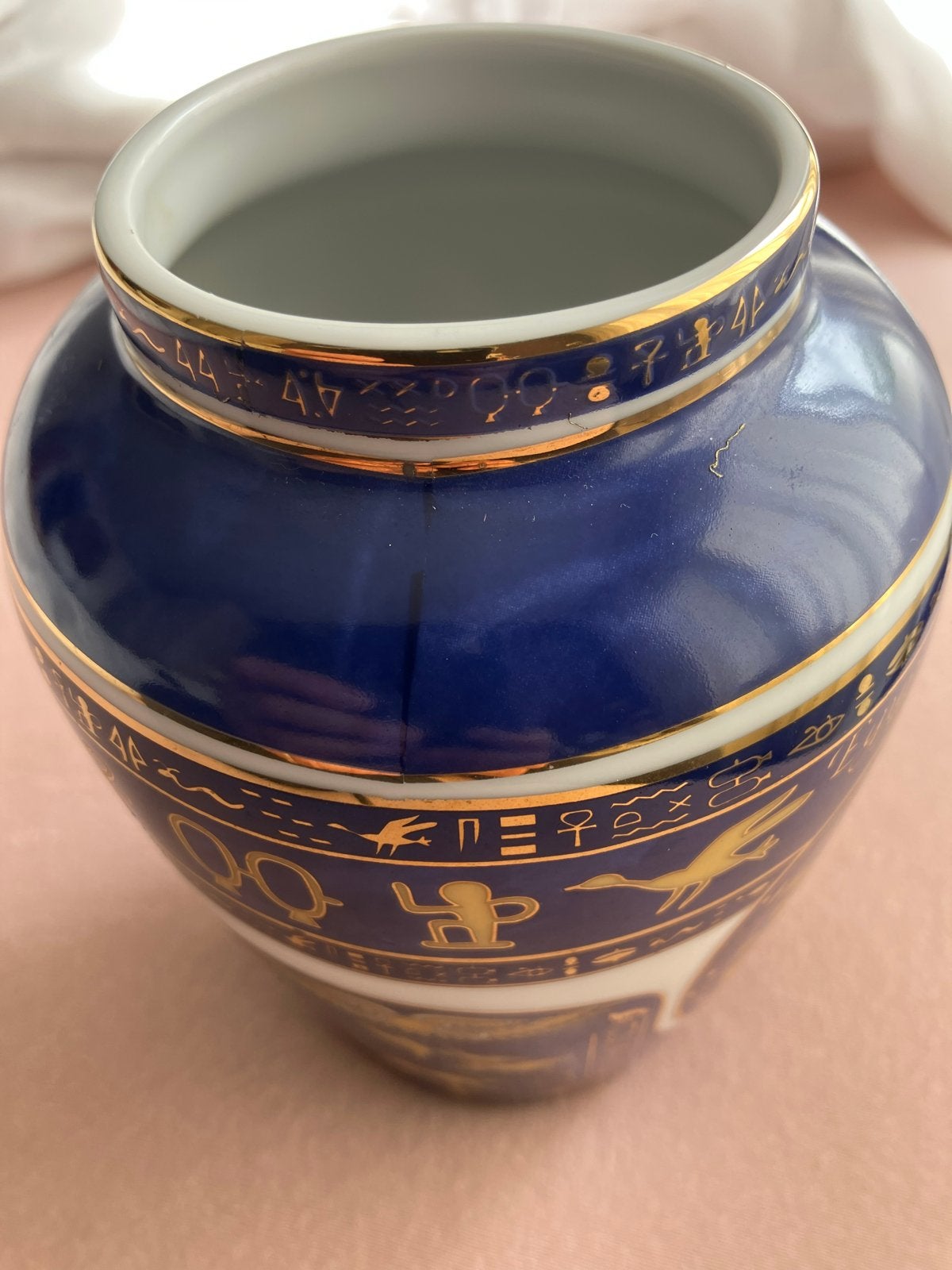 Fathi Mahmoud Egyptische Vaas - Blauw met Gouden Decoraties, Ophalen of Verzenden