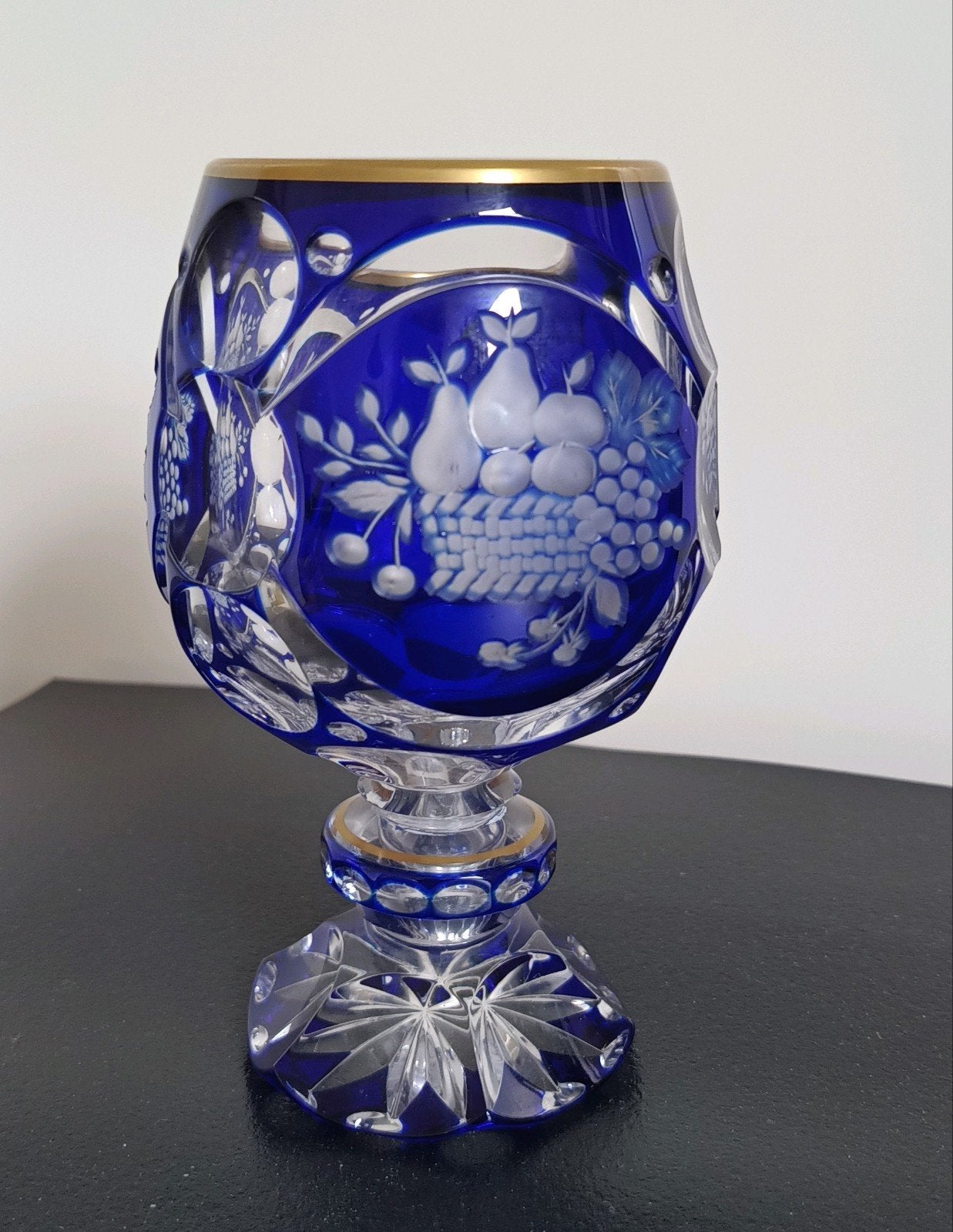 Kobaltblauw kristallen glas, Antiek en Kunst, Antiek | Glas en Kristal, Ophalen of Verzenden
