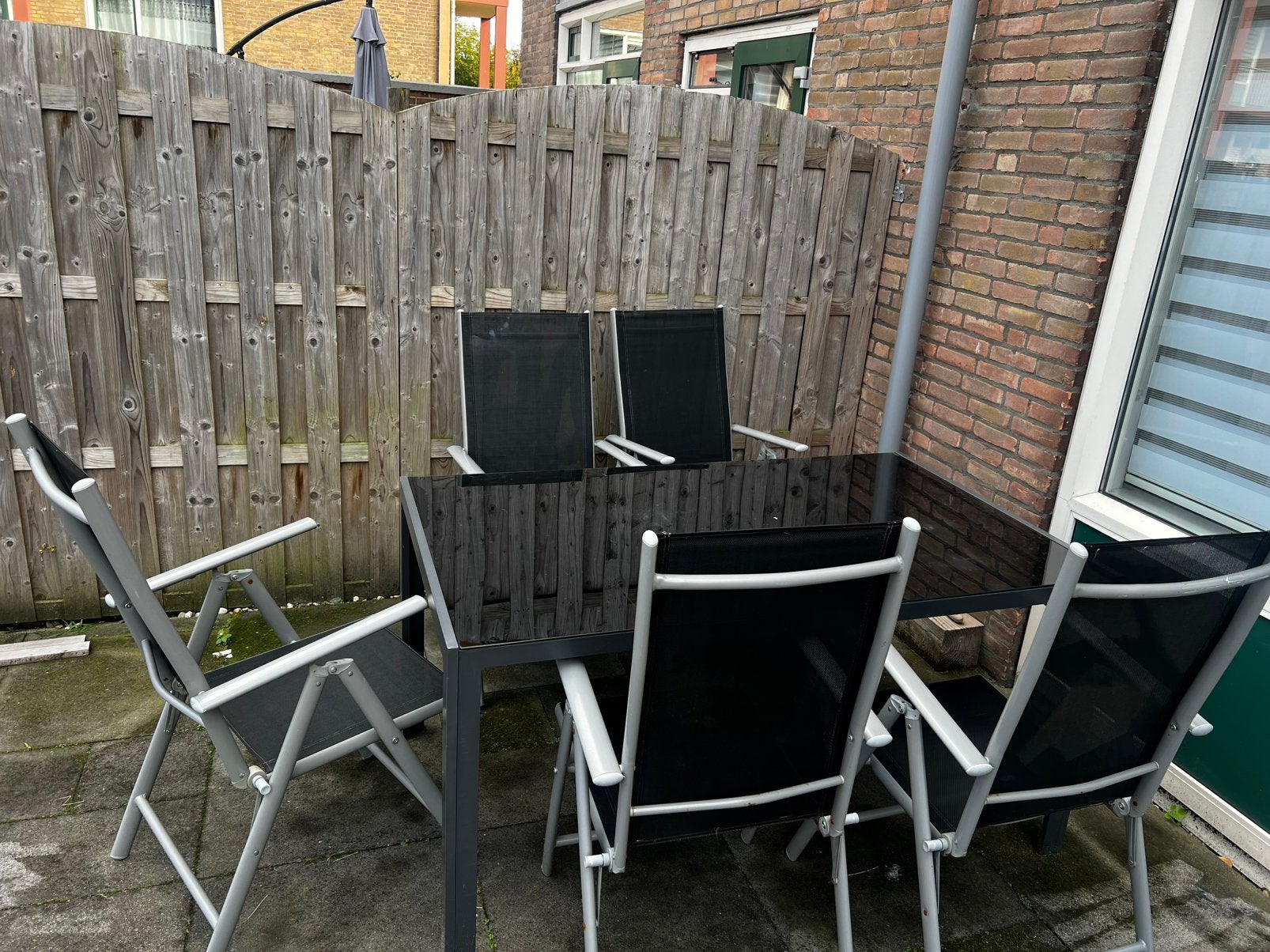 Complete tuinset - Tafel met 5 stoelen, Ophalen of Verzenden, Zo goed als nieuw, Aluminium