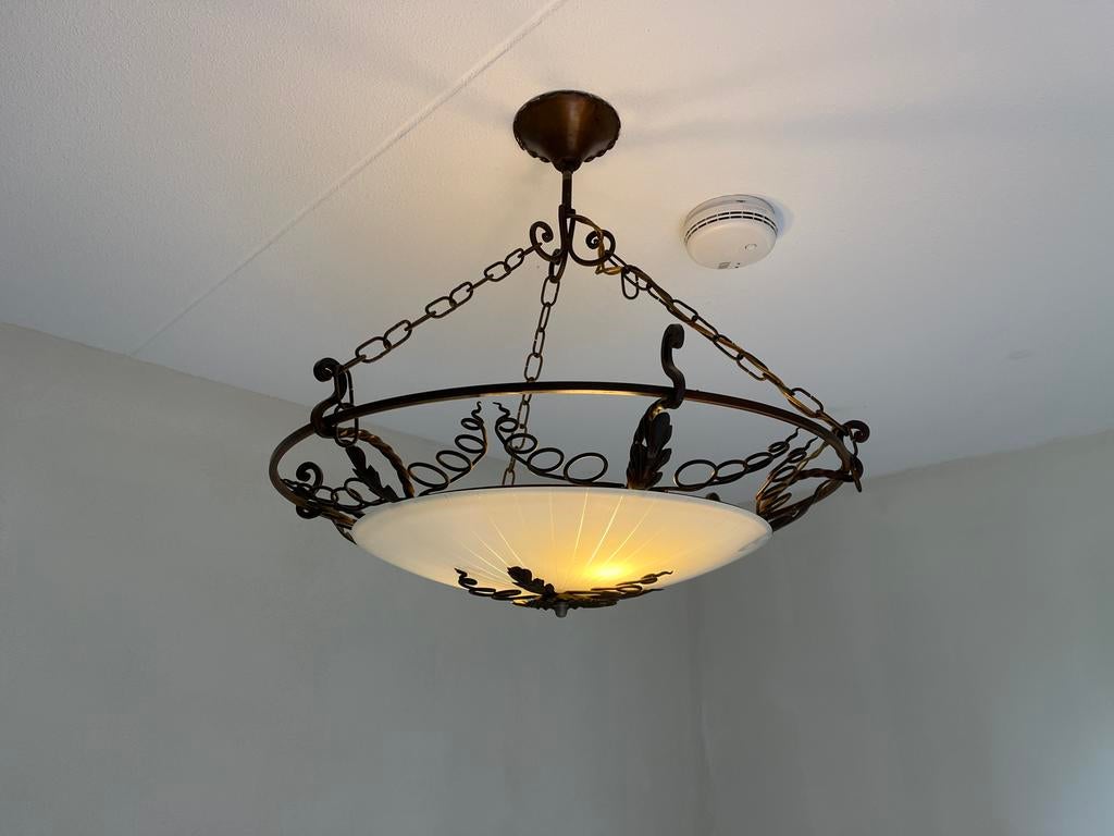 Brocante Hanglamp met Twee E27 Fittingen, Huis en Inrichting, Ophalen, Gebruikt, 50 tot 75 cm, Glas