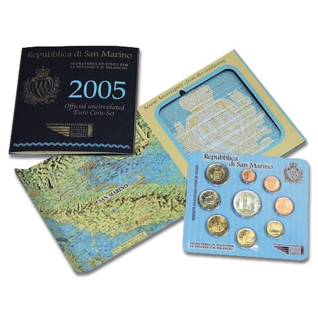 San Marino BU-jaarset 2005 + 5 euro, Postzegels en Munten, Setje, Zilver, San Marino, Overige waardes